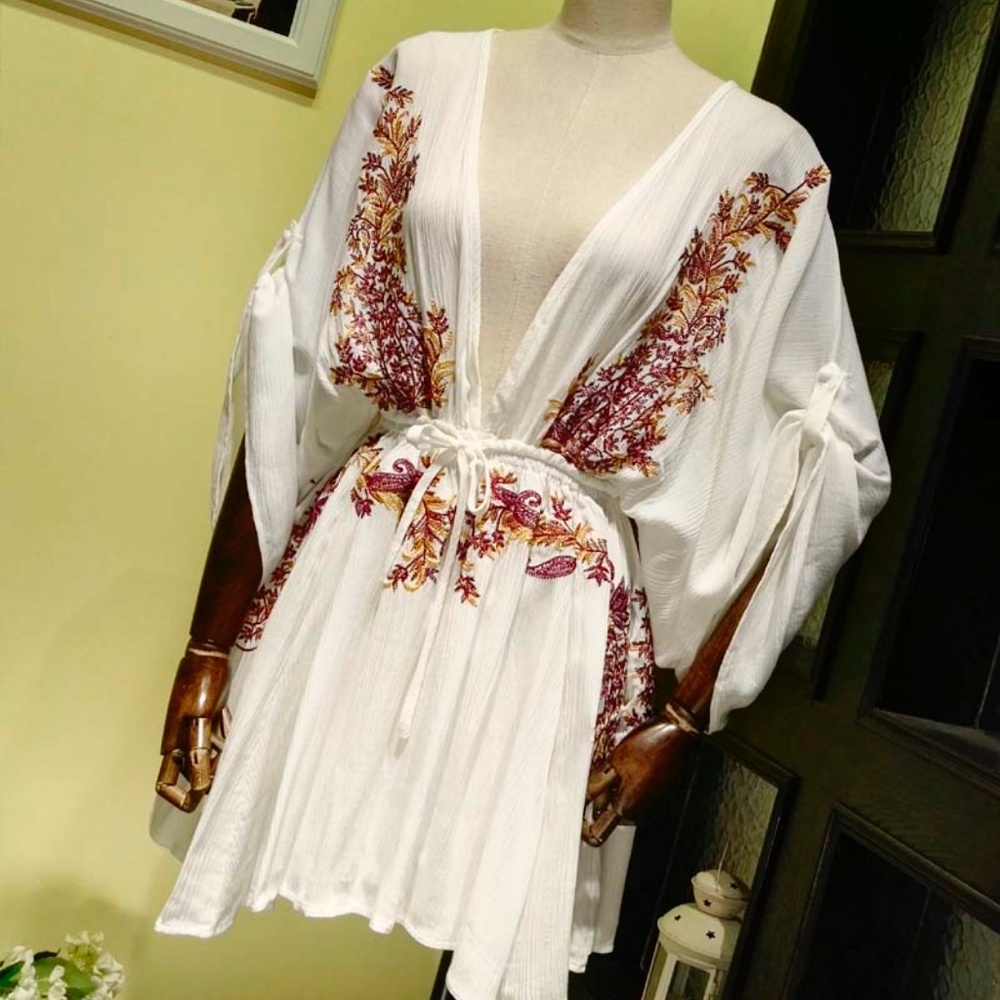 Boho plunging neck tassel embroidered floral Dress - Picture 9 of 12